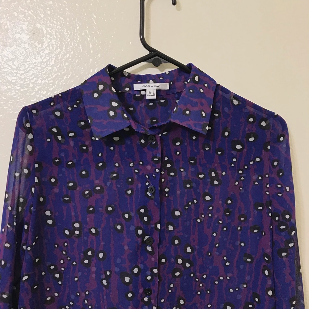 Carven Purple Animal Print Semi Sheer Butt… - Picture 2 of 7